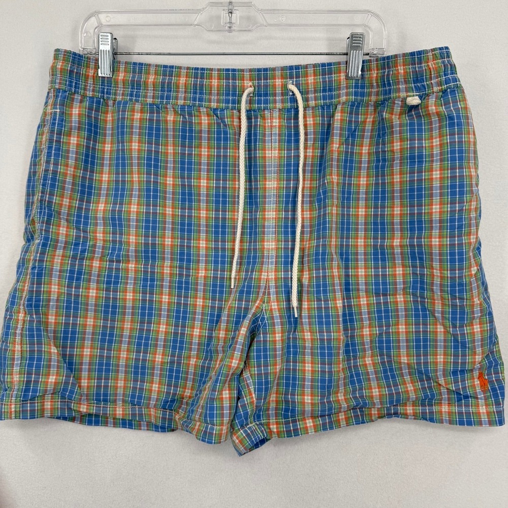 Polo‎ Ralph Lauren Men Plaid Swim Trunks Shorts Orange Blue Green Size Large
